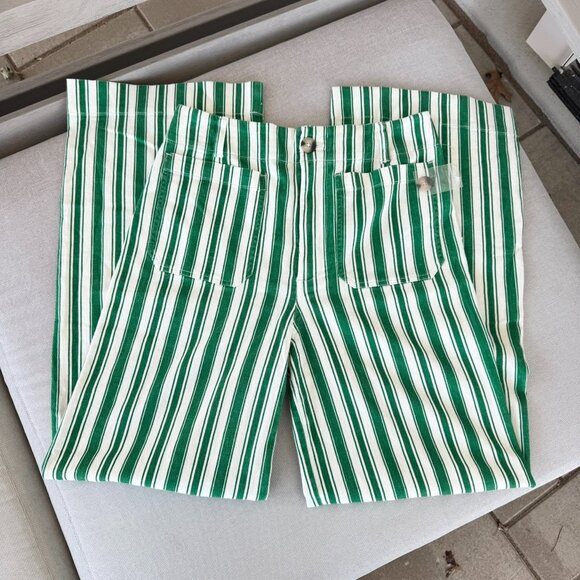 NWT Anthropologie Maeve The Colette Striped Full Length Wide Leg Pants Green 30P - Picture 4 of 11